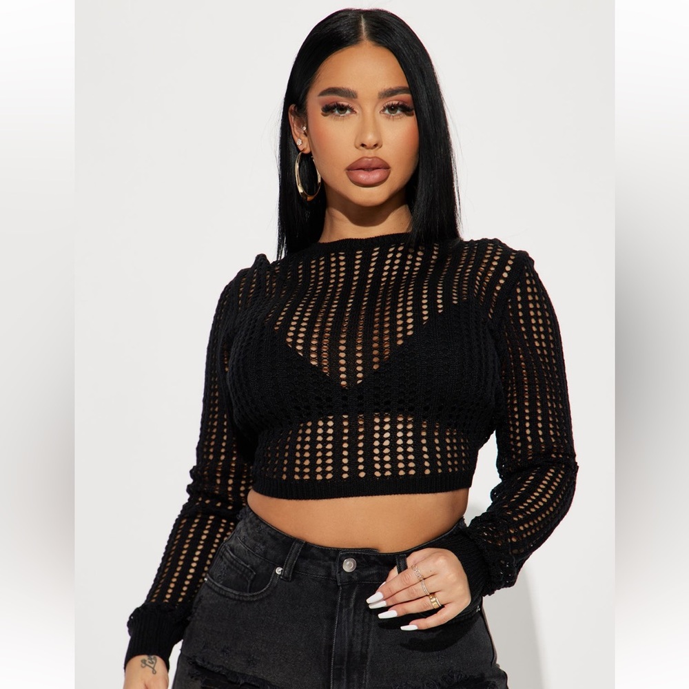 Open Back Black Crochet Sweater - Brand New